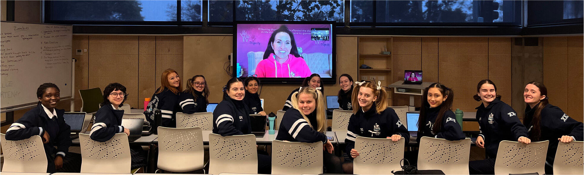 Rochelle speaking virtually to a school group