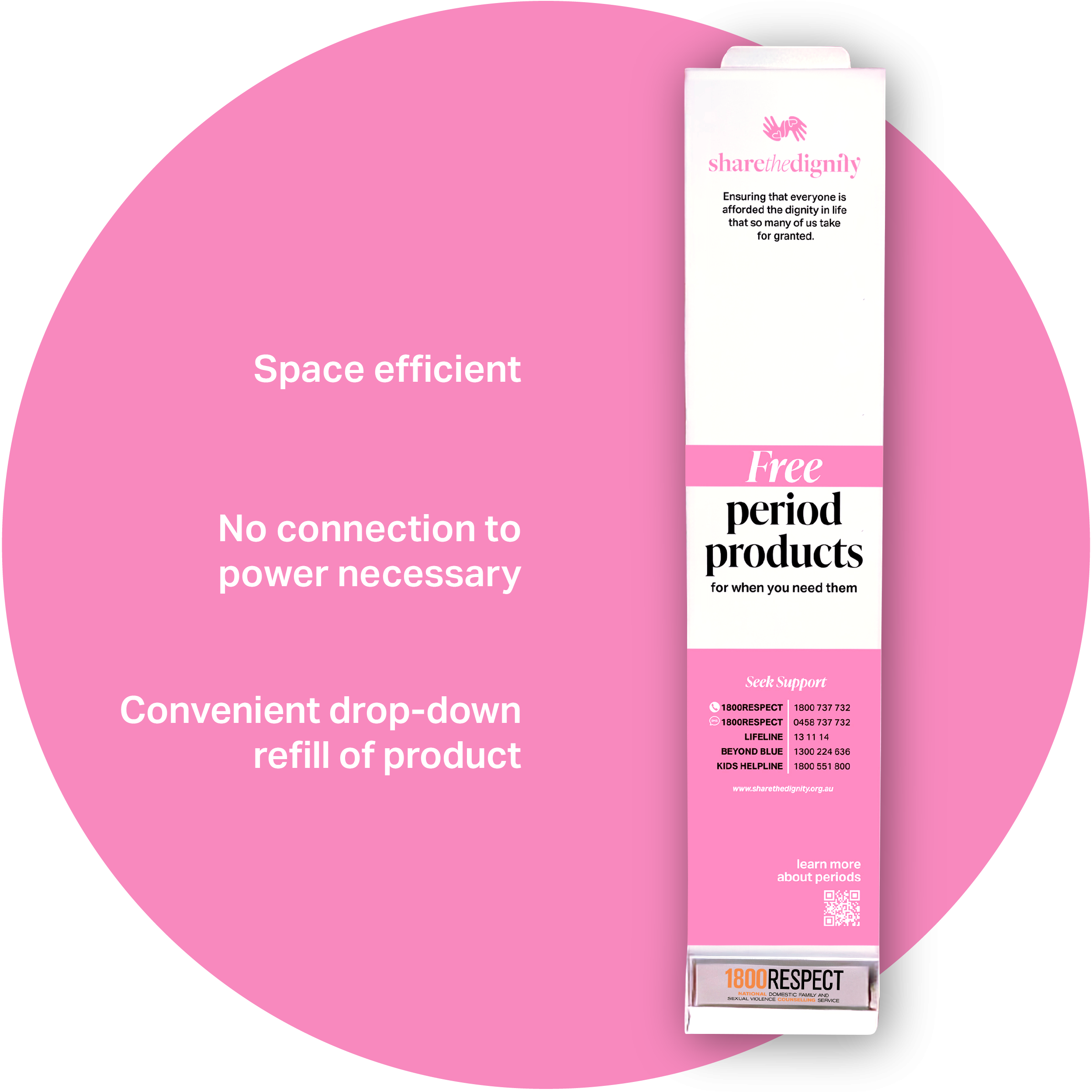 The slim dispenser is space efficient, has a convenient drop-down refill of product and no connection to power is necessary The slim dispenser is space efficient, has a convenient drop-down refill of product and no connection to power is necessary