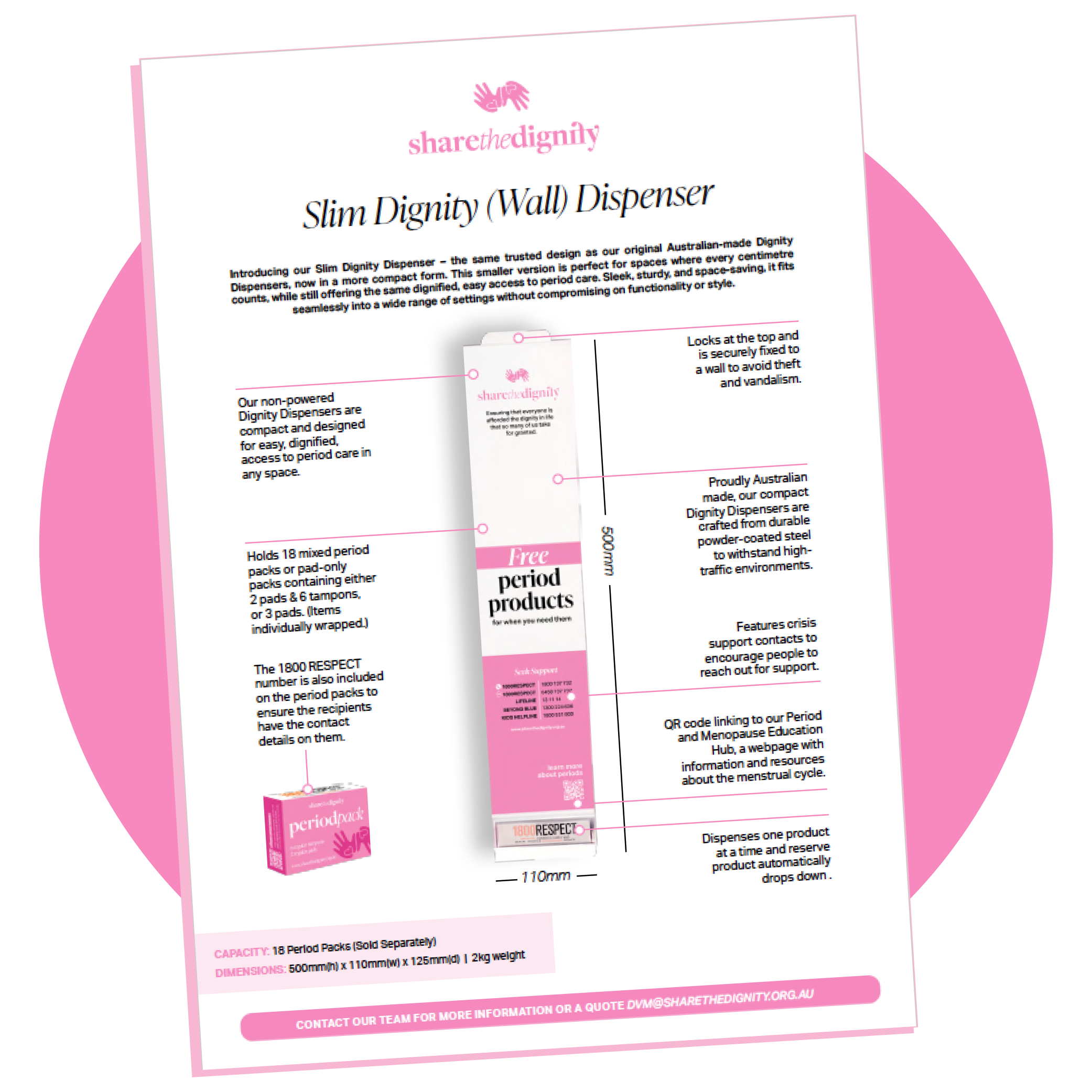 Portable Dignity Slim Dispenser Specifications