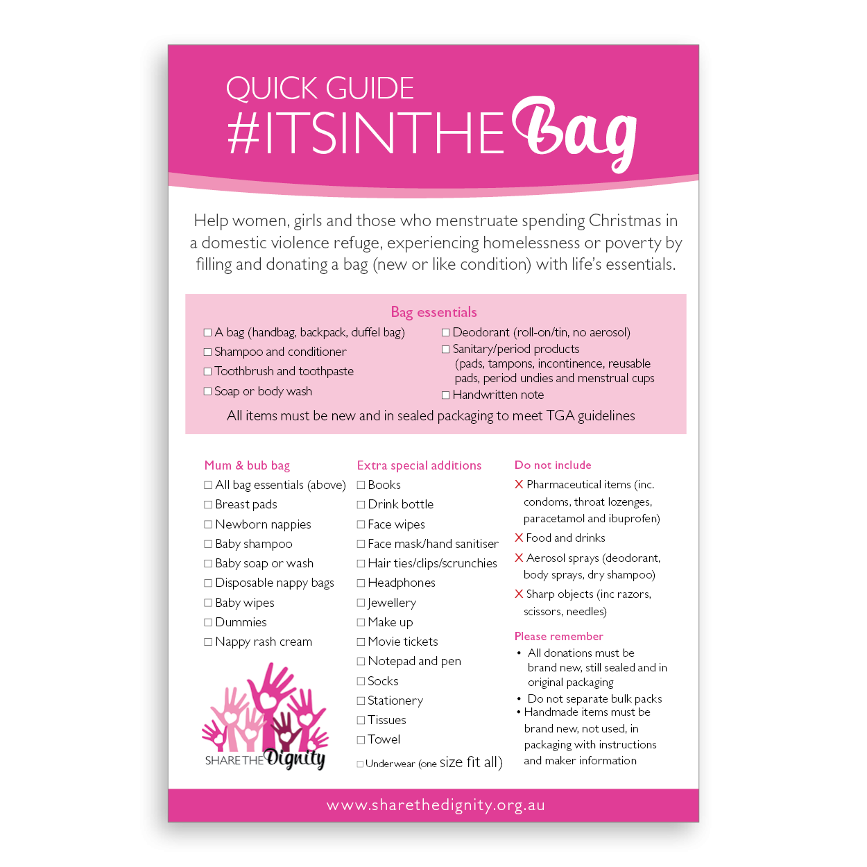 #ItsInTheBag - checklist